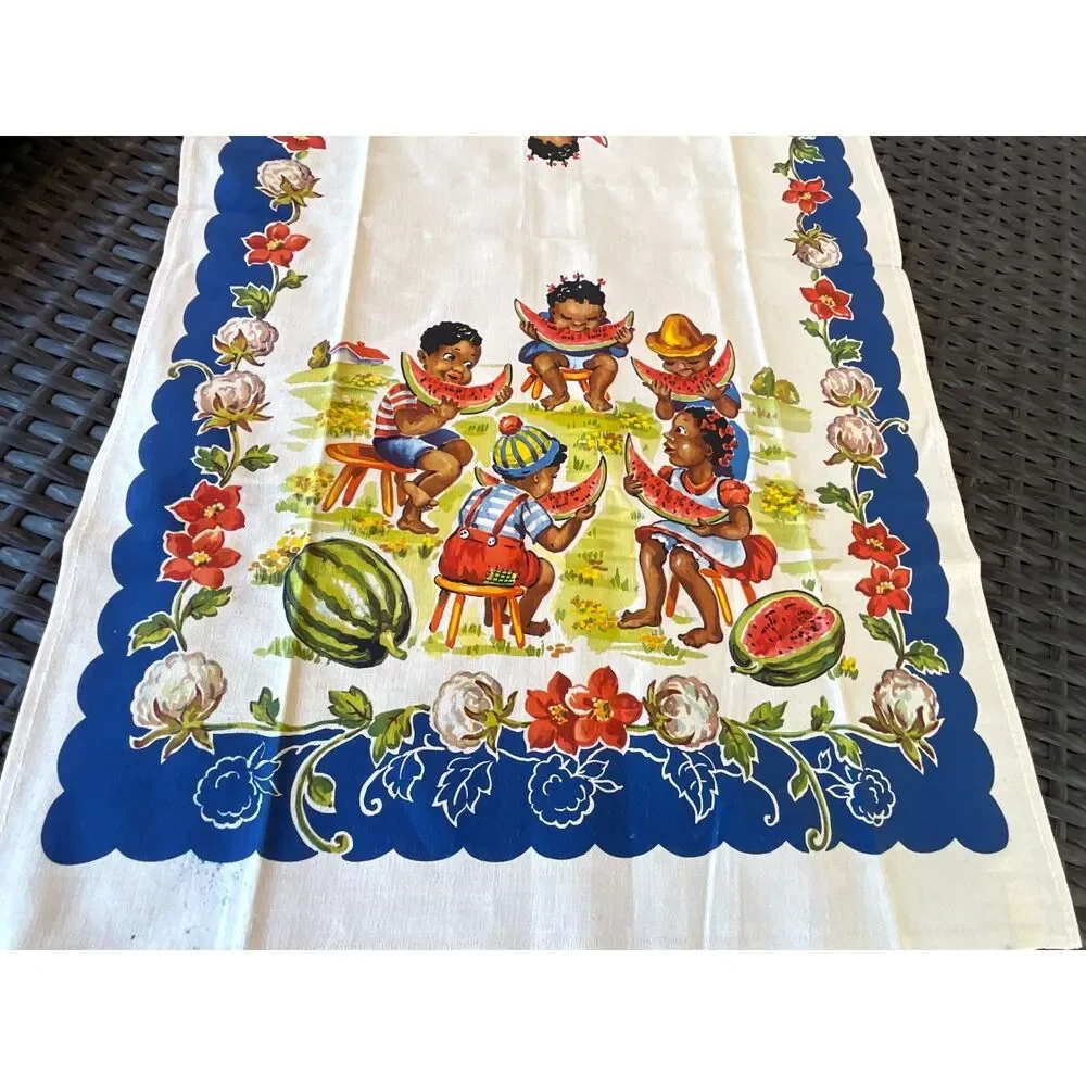 Vintage Black Americana Tea Towel Historical Collectible Cotton Kitchen Linen